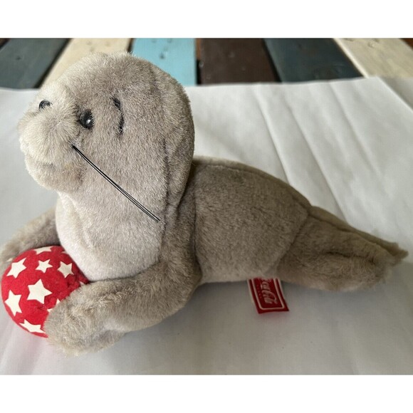 Vintage Coca Cola Seal Holding Coca Cola Ball Stuffed Animal Plush 9" Wide - Picture 1 of 7